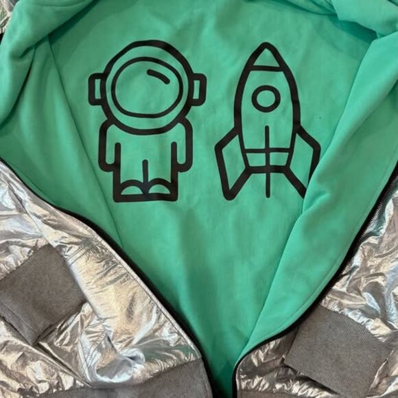 The SpoiledChild Jeremy Scott Chrome Silver Hoodie Hooded Zip Sweatshirt Jacket - Picture 4 of 16